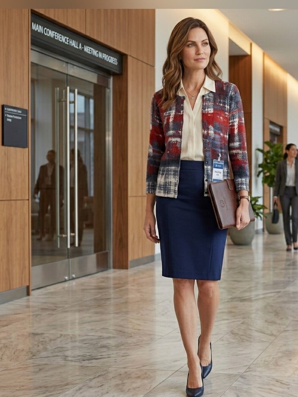 Joseph A Abstract Plaid Cardigan-Red, Navy & White Size Lg